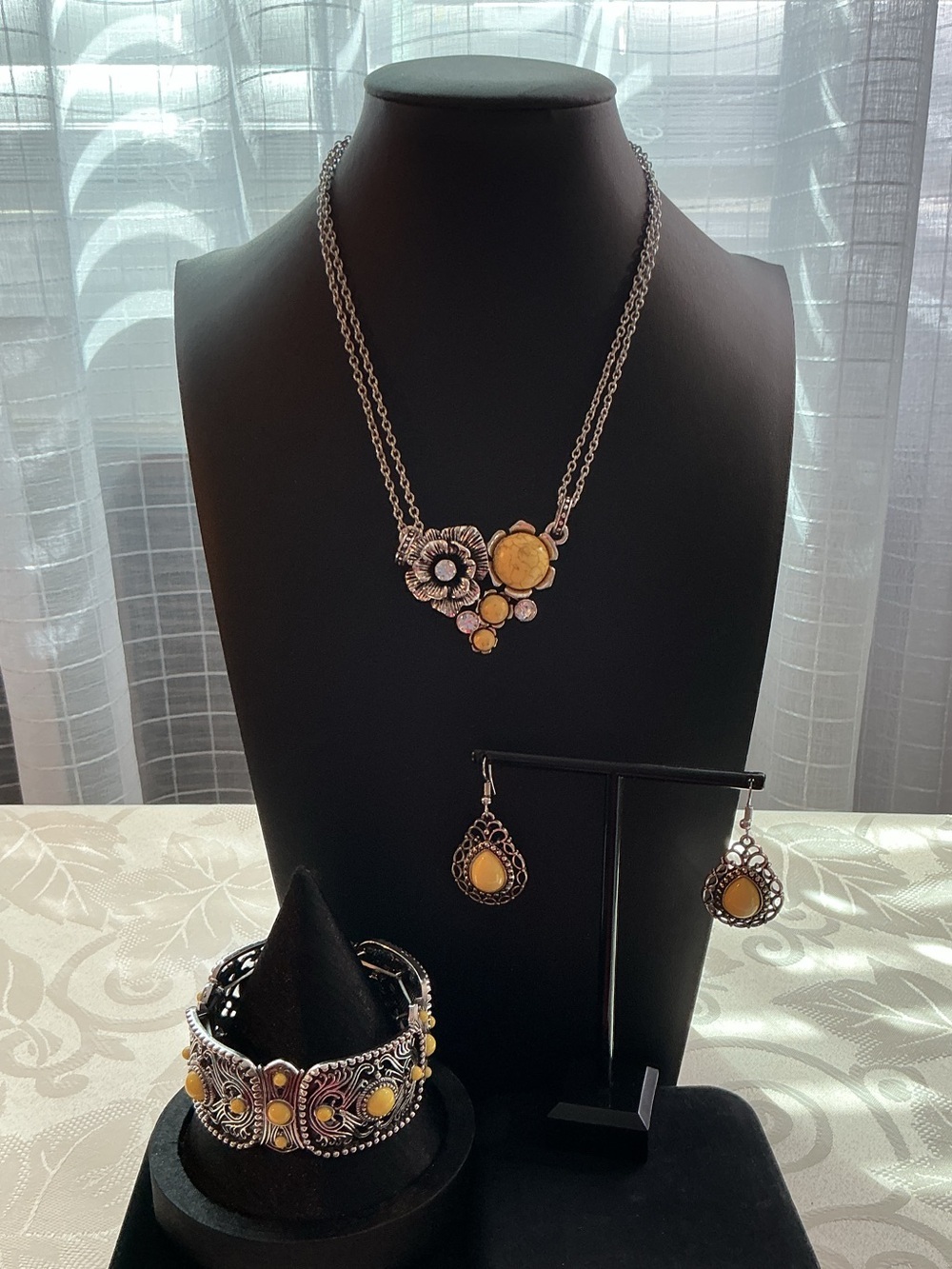 Paparazzi Yellow Stone Cabochon Antique Silver Tone Jewelry Set